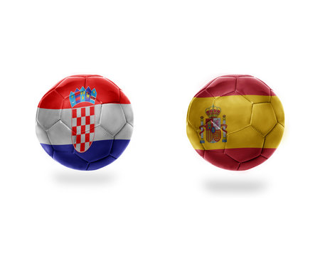 football balls with national flags of croatia and spain.