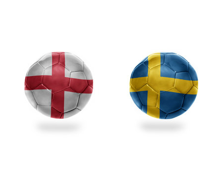 football balls with national flags of england and sweden.