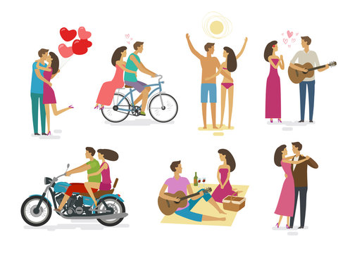 Loving couple, set of icons. Family, love concept. Cartoon vector illustration