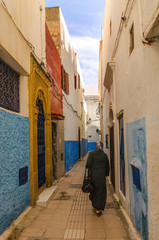 an amazing city in Morocco, Rabat, medina, narrow streets, colorful walls, narrow passage - street,