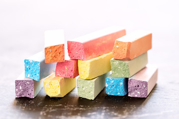 Vivid Colorfull Chalk on Black Chalkboard Background Horizontal Close Up Back to School
