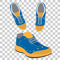 sport running shoes with laces. snickers in colors of Europe Union flag