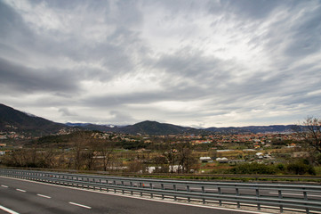 Cloudy sky above the horizon.