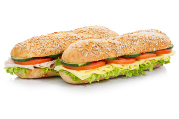 Baguette Brötchen mit Käse und Schinken Sandwich Freisteller freigestellt isoliert