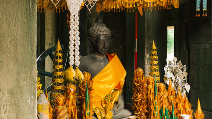 Buddhist shrine at banteay kdei temple, Side View, angkor, cambodia