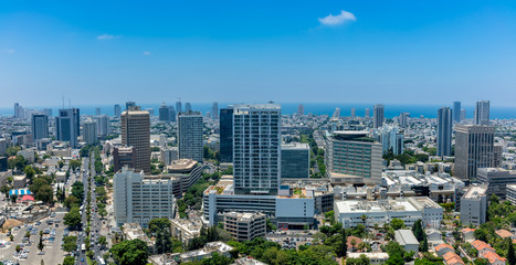 Fototapeta na wymiar Aerial panoramic view of central area in Tel Aviv, Israel.