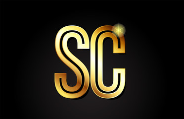 gold alphabet letter sc s c logo combination icon design