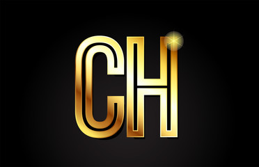 gold alphabet letter ch c h logo combination icon design