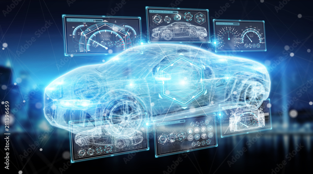 Poster modern digital smart car interface 3d rendering