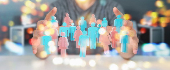 Businessman using 3D rendering group of people