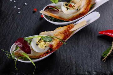 Snack with eel and egg