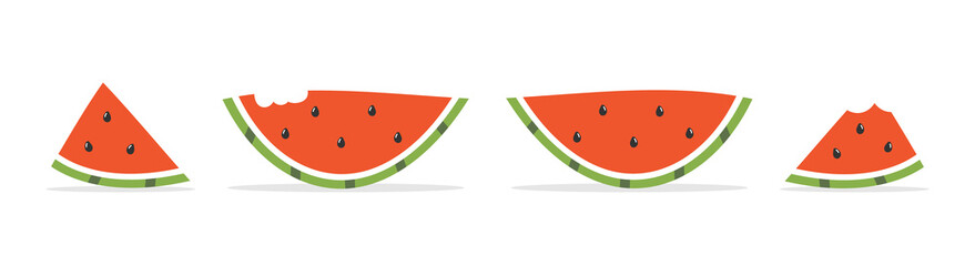 Set, collection of cute cartoon, doodle watermelon slices with seeds.