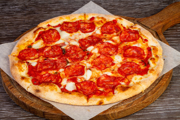 Tasty salami pizza