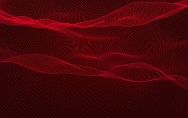 Abstract landscape on a red background. Cyberspace grid. Hi-tech network. . 3D illustration