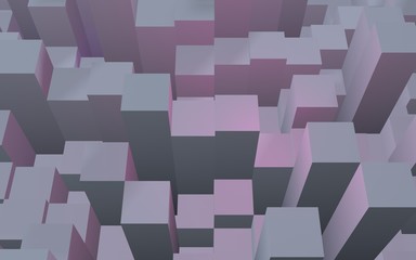 Abstract pink gray elegant cube geometric background. Chaotically advanced rectangular bars. 3D Rendering, 3D illustration
