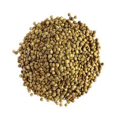 Green lentils isolated on white background