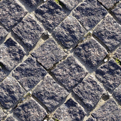 Seamless photo texture of pavement tile from stone with grass