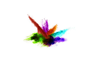 abstract powder splatted background. Colorful powder explosion on white background. Colored cloud. Colorful dust explode. Paint Holi.