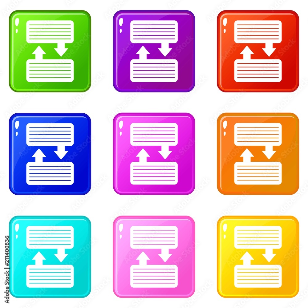 Poster infographic blocks with arrows icons of 9 color set isolated vector illustration