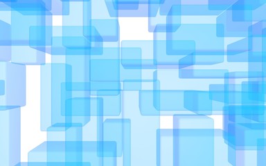 Blue and white abstract digital and technology background. The pattern with repeating rectangles. 3D illustration