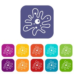 Amoeba icons set vector illustration in flat style in colors red, blue, green, and other