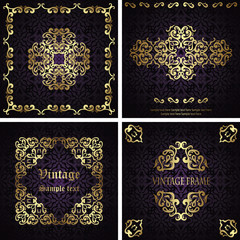Set of vector vintage luxury cards with seamless backgrounds,  baroque patterns and frames