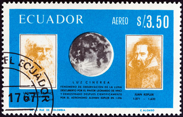 Leonardo Da Vinci, Johannes Kepler and Moon (Ecuador 1966)