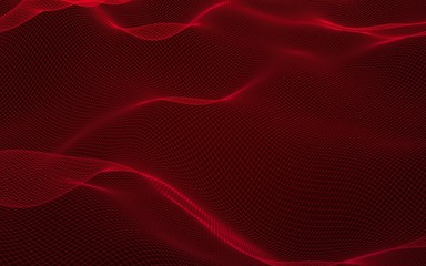 Abstract landscape on a red background. Cyberspace grid. Hi-tech network. 3d technology illustration.