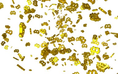 Digital currency symbol Bitcoin on a white background. Fall of bitcoin. Cryptocurrency graph on virtual screen. Business, Finance and technology concept. 3D illustration