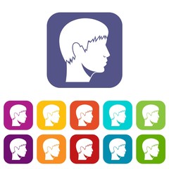 Man head icons set vector illustration in flat style in colors red, blue, green, and other