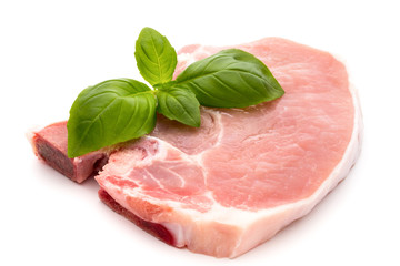 Fresh raw beef steak isolated on white background, top view.