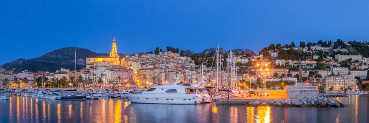 Foto op Canvas Panoramic View of Menton at Night © tichr