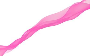Abstract pink wave. Raster air background. Bright pink ribbon on white background. Pink scarf. Abstract smoke. 3D illustration