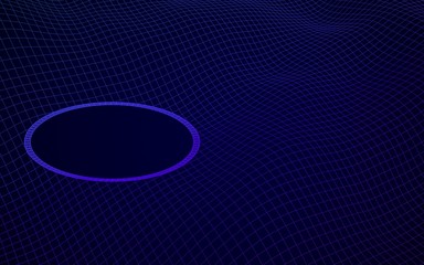 Abstract landscape on a blue background. Cyberspace grid. Hi-tech network, technology. 3D illustration. Mockup