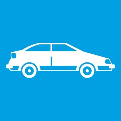 Car icon white isolated on blue background vector illustration