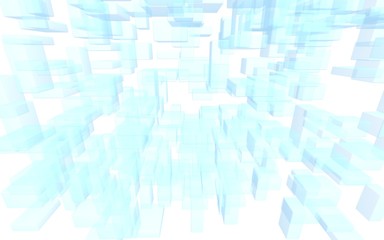 Blue and white abstract digital and technology background. The pattern with repeating rectangles. 3D illustration