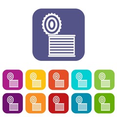 Tincan icons set vector illustration in flat style in colors red, blue, green, and other