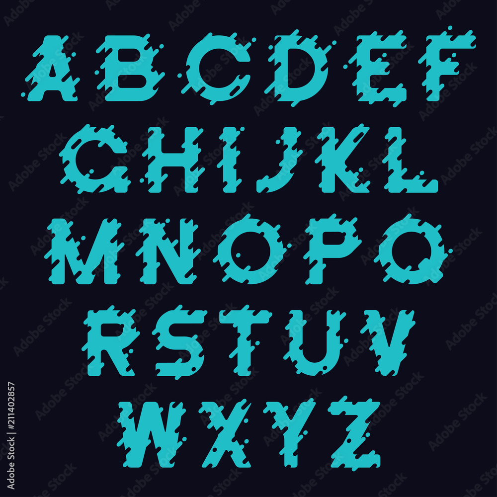 Poster liquid font design. stylized alphabet with liquid splash, drops and rounded lines. typography typefa