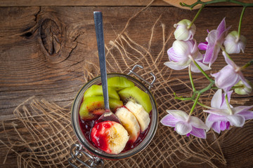 Chia seed pudding with fruit.