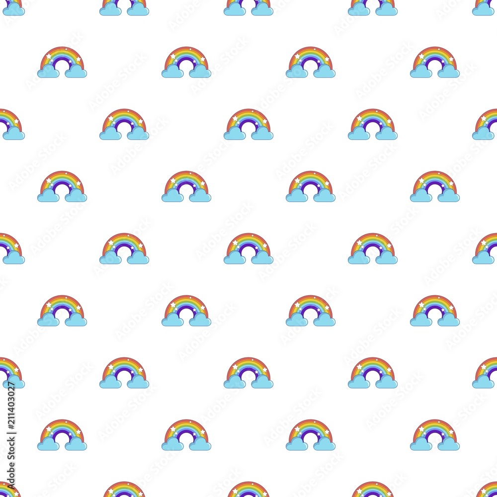 Poster rainbow with clouds pattern seamless repeat in cartoon style vector illustration