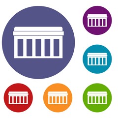 Circuit board, technology icons set in flat circle red, blue and green color for web