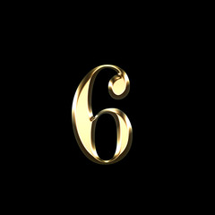 gold number six 3D illustration isolated on black background