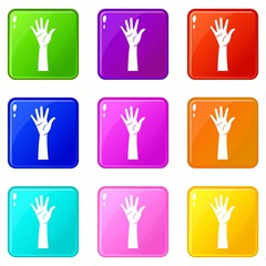 Hand icons of 9 color set isolated vector illustration