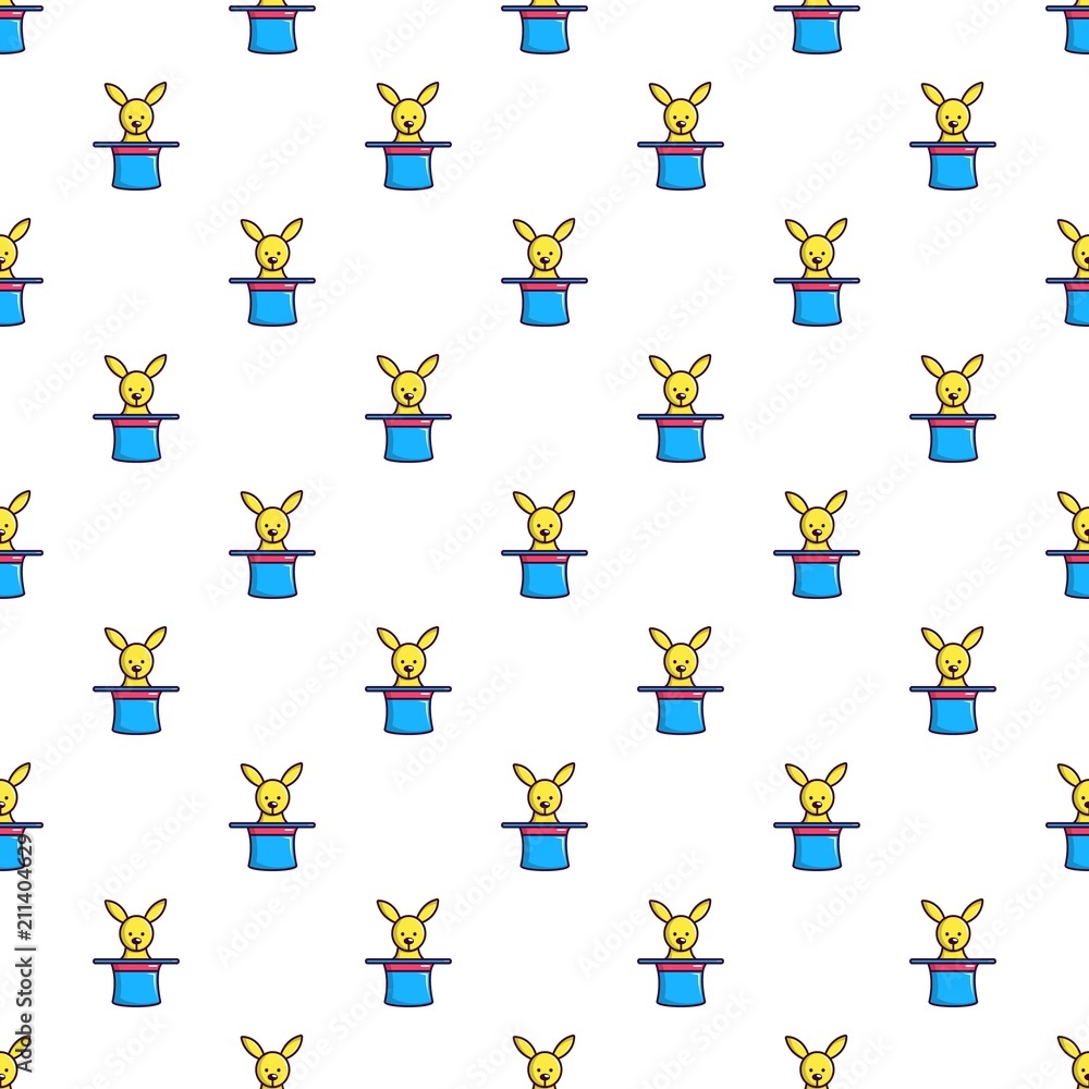 Aufkleber rabbit appearing from a top magic hat pattern seamless repeat in cartoon style vector illustration