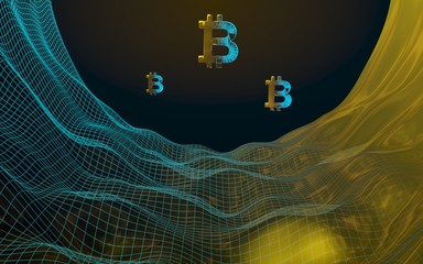 Digital currency symbol Bitcoin on abstract dark background. Business, finance and technology concept.