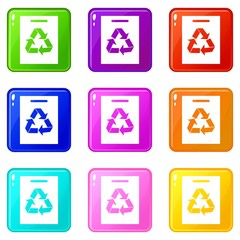 Recycling icons of 9 color set isolated vector illustration