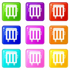 Metal trashcan icons of 9 color set isolated vector illustration