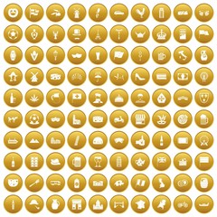 100 europe countries icons set in gold circle isolated on white vector illustration