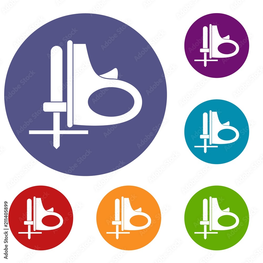 Poster cordless reciprocating saw icons set in flat circle red, blue and green color for web