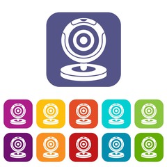 Webcam icons set vector illustration in flat style in colors red, blue, green, and other